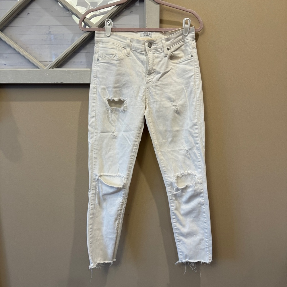 Agolde Sophie Crop Skinny Denim Jeans in‎ White Shoreline Destruct Size 27